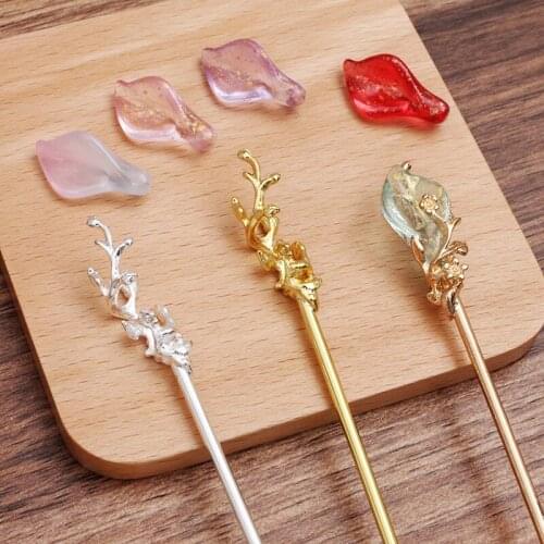 5pcs Metal Alloy Flowers Hair Sticks Base Branch Hair Sticks Setting DIY Hair Accessories For Jewelry Making