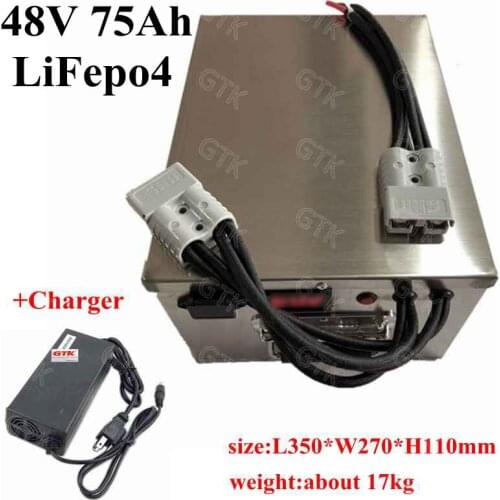 Rechargeable 48V 75Ah lifepo4 lithium ion battery pack for electric Motor RV caravan Police patrol car golf cart +5A charger