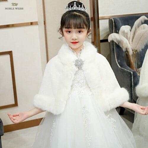 Girl Wedding Fur Wrap Winter Warm Children Prom Party Keep Warm Coat Kids Shawl With Long Fur Edge