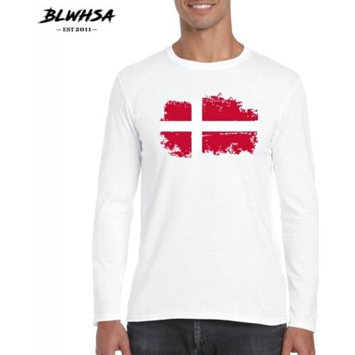 BLWHSA White Casual Men Long T shirt Hip Hop Men Clothing Spring T-shirt Denmark National Flag Nostalgic Style Tops Tee