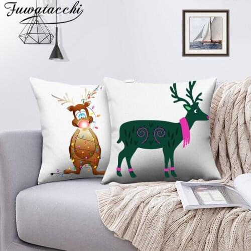 Fuwatacchi Christmas Deer Cushion Cover Xmas Gift Home Decoration Pillow Cover for Home Sofa Chair Decor Pillowcases Funda Cojin
