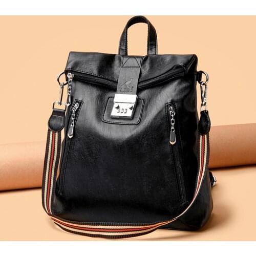 Anti-theft code lock Fashion Women Backpack High Quality Youth Leather Backpacks for Teenage Girls Female School Shoulder Bag