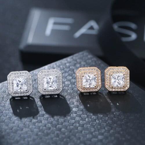 DE246 Fashion Street Snap Delicacy 4A Zircon Square Geometry Ear Stud GIRLS Gift Party Banquet WOMENS Jewelry Earrings 2021