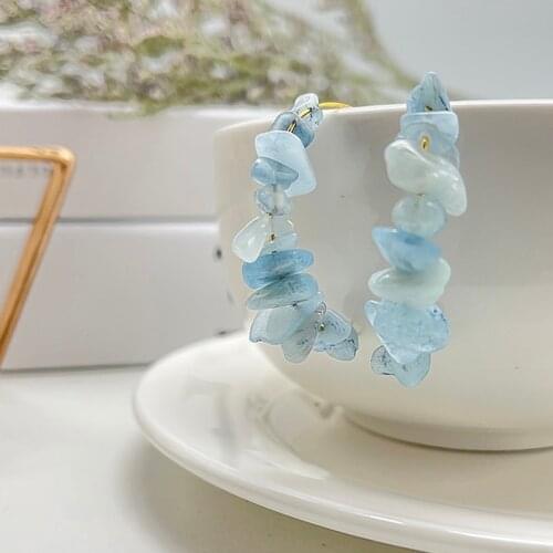 Bohemian Handmade Natural Stone Earrings for Women Korean Fashion Elegant Retro Holiday Hoop Earrings Jewelry Party Gifts