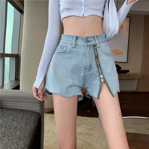 Summer Split Zipper Shorts S - 5XL Women Ripped Denim Hot Shorts for Women Casual High Waisted Short Pants with Pockets