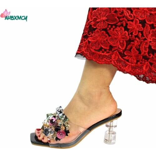 Pretty Women Slingbacks Square Toe Italian Design Summer New Coming Slipper in Black Color for Wedding Party