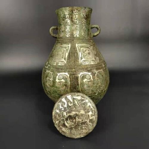 Old Chinese HanDyansty(25---186)bronze&&silver vase,With lid,Free shipping