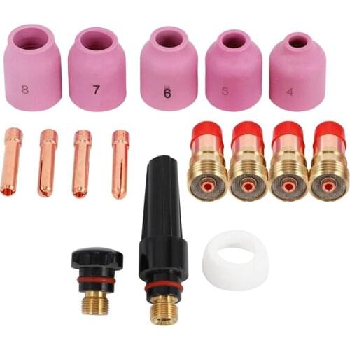 TIG Welding Torches Stubby Gas Lens Collets Alumina Nozzles Back Cap Kit For SR WP 17 18 26 Series 16pcs