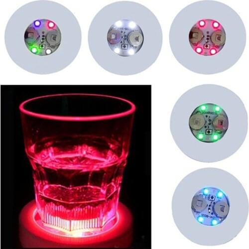 Glow In The Dark LED Cup Sticker Pad Mat Illuminate Bottle Cup Light Coaster for Holiday Nightclub Bar Party Home Decorations