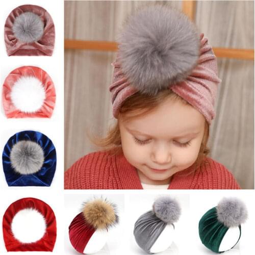 Warm soft beanie hat hairball cap Fur Pompom hat for toddler Winter warm hat ball cap toddler hat with pompom Baby top knot H175