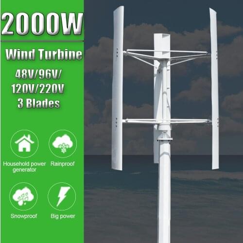 2000W 48V/96V/120V/220V Vertical Axis Wind Turbine Wind Generator 3 Phases 50HZ 3 Blades No Noise For Home Farm Street Use
