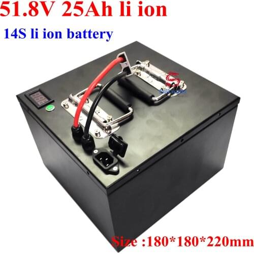 Waterproof 51.8V 25ah Lithium ion battery 48V 25Ah Li ion 18650 BMS 14S 51.8V for 2000w bike Tricycle scooter solar +5A Charger
