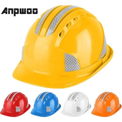 ANPWOO Worker Construction Site Protective Cap Ventilate ABS Hard Hat Reflective Stripe Safety Helmet