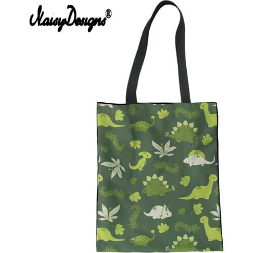 Noisydesigns Dinosaur Printing Canvas Women Shoulder Bag Tote Cartoon Shopping Student School Bags For Girl 2021 Custom Foldable