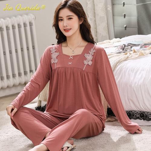 Women Pajamas Plus Size 4XL Sleepwear Dropshipping Autumn Pajamas Set for Women Modal Pijamas Lady Floral Two Pieces Pajama Sets