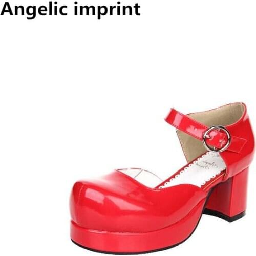 Angelic imprint Japan style woman mori girl lolita cosplay shoes lady high heels pumps women princess dress party shoes bowtie