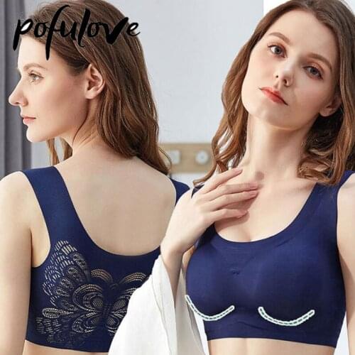 Women Sport Bra Plus Size Back Lace Butterfly Sexy Seamless Underwear Wireless Push Up Bras Breathable Soft Fitness Bralette