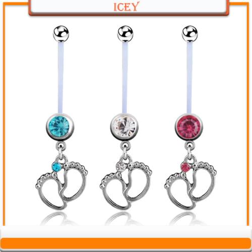 Pregnant womens belly navel ring belly navel buckle cartoon foot foot soft Rod curable puncture accessories
