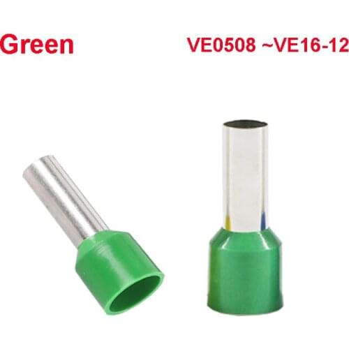 10~100PCS Tubular Wire Terminal Connector Electrical Cable Wire Ferrules Green Color VE1512 VE2508 VE2512 ~ VE16-12