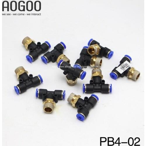 10 Pcs/Lot PB4-02 T-Type Equal Pass Pneumatic Fittings tube 4mm thread 1/4" Wholesale