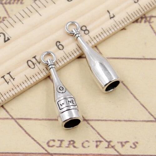 10pcs Charms 3D Wine Bottle 27x7x7mm Tibetan Silver Color Pendants Antique Jewelry Making DIY Handmade Craft