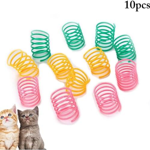 10PCS Cat Spring Toy Creative Plastic Cat Interactive Toy Pet Play Toy Cat Colorful Funny Toy Cat Favor Toy Pet Training Toys