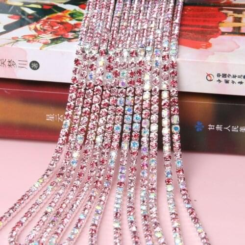 10 Yard/lot 2.5mm Mix Colour AB Diamond Claw Chain Silver color Metal Base DIY Bling Materials Encryption Claw Chain Decoration