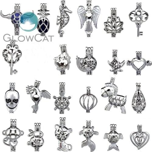 1X Animal Beads Cage Locket Oyster Pearl Cage Silver Tone Locket Charms Party Jewelry Gift