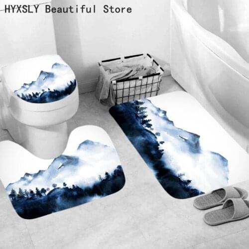 3pcs/Set Ink Wash Painting Print Mat 3D Kitchen Home Textile Bathroom Carpet Anti-Slip Pedestal Rug Lid Toilet Cover Drop Ship