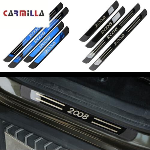 Carmilla 4Pcs/Set Stainless Steel Inner Door Sill Scuff Plates Cover for Peugeot 2008 2014 - 2019 Car Accessories