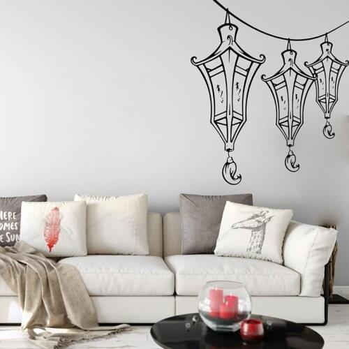 Large 3Pcs Lantern Islamic Wall Sticker Kitchen Bedroom Room Hanger Lantern Muslim Allah Religion Wall Decal Living Room Vinyl
