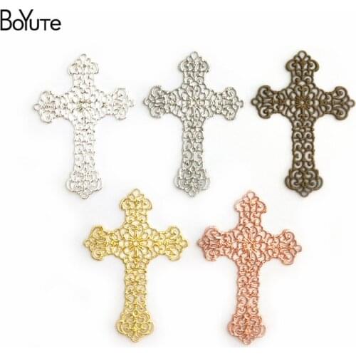 BoYuTe 50Pcs 37*52MM 7 Colors European Filigree Cross Charms Wholesale Brass Material DIY Jewelry Vintage Pendant Charms