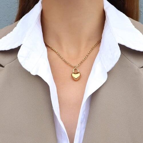 Minimalist Stainless Steel Figaro Chain Choker Necklace For Women Love Peach Heart Pendant Necklace Romantic Jewelry Gift