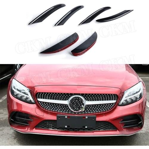 Carbon Fiber Front Bumper Fog Lamp Decoration Strips Trim for Benz C Class W205 C205 C180 C260 C300 2019-2022 ABS Cover 6PCS/Set