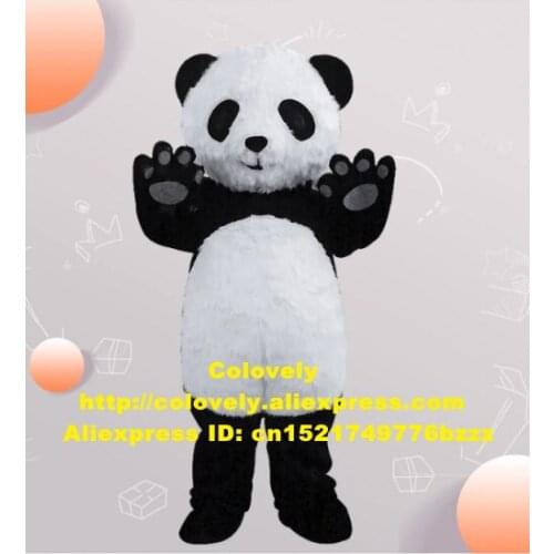 Long Fur Panda Bearcat Mascot Ailuropus Panda Bear Mascot Costume Mascotte With Black Eyes Round Head Adult No.179 Free Ship