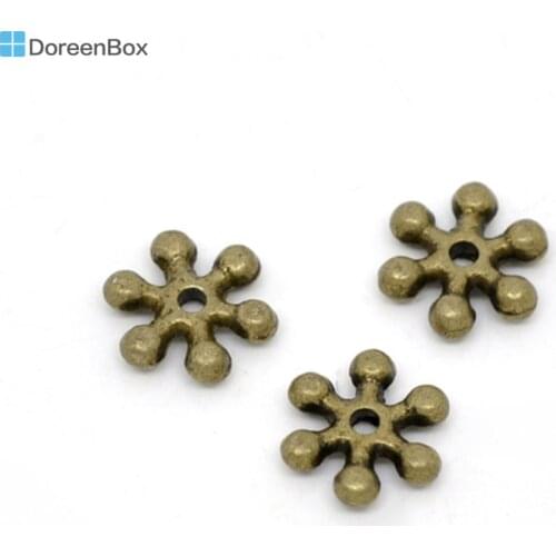 Doreen Box hot- 300 Bronze Tone Snowflake Spacer Beads Findings 8x2mm (B12770)