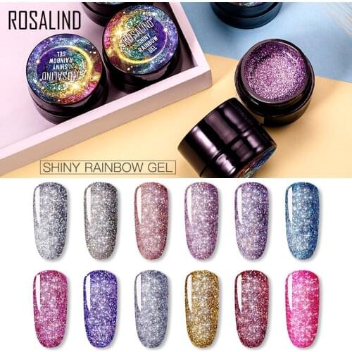 ROSALIND Shiny Rainbow Gel 5ml Glitter Nail Polish Hybrid Varnishes For Manicure Nails Art Design Gel Polish Top and Base Set