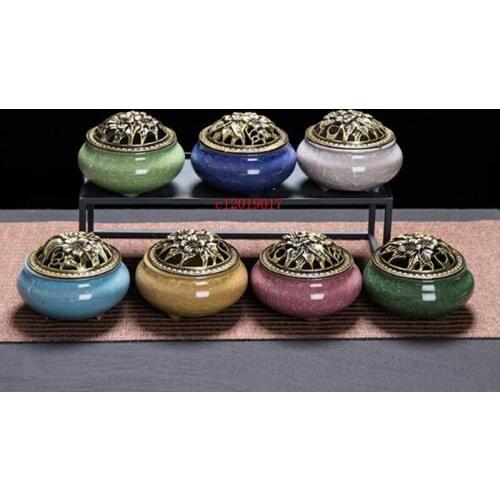 Celadon ceramic Buddha incense base copper alloy antique incense burner incense sandalwood Free Shipping
