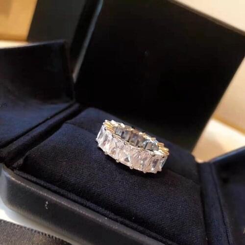 Square Row Drill Finger Ring Solid 925 Sterling Silver Square Wedding Jewelry Best Gift for Girlfriend Mother Day