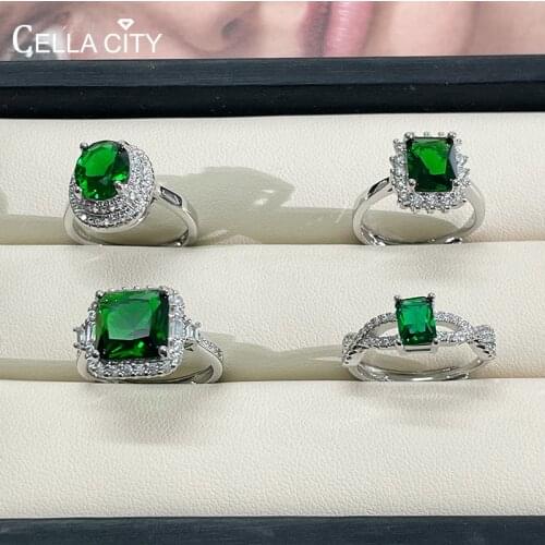 Cellacity Classic emerald gemstones women silver ring 925 sterling silver female finger silver fine jewelry wedding party gift