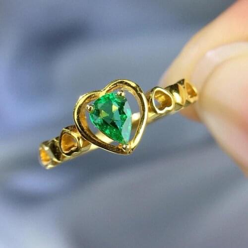 AEAW 0.5ct AAA Lab Created Colombian Emerald pear Emgagement Ring Real Solid 14k Yellow Gold with Pear Moissanite for Women