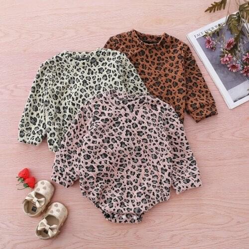 0-24M Fashion Newborn Baby Boy Girl Long Sleeve Leopard Romper Jumpsuit Spring Autumn Warm Baby Clothes