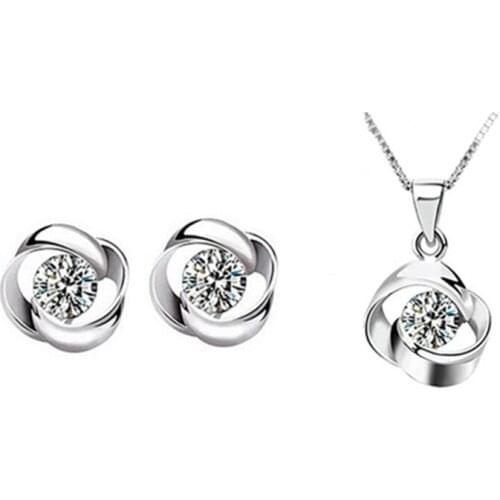 Trendy 925 Sterling Silver Necklace Earring Sets Women Jewelry Bright Zircon Purple Whirling Round Pendant Necklace Girl Bijou