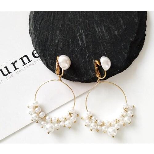 Korean Version Personality Exaggerated Circle Size Pearl Earring Retro Fashion Sweet Ring Beaded Women Earring Popular Jewelry