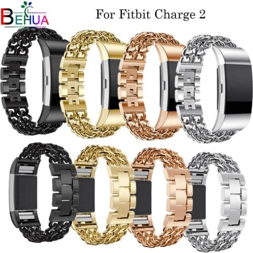 Fashion chain Stainless Steel smart strap For Fitbit Charge 2 watch Replacement Bracelet watchband with Unique Cowboy Style band