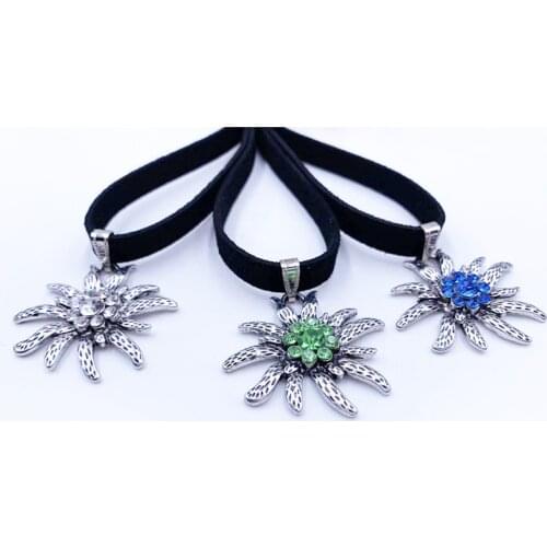 Fashion German Edelweiss Flowers Necklaces Oktoberfest Crystal Jewelry Pendants