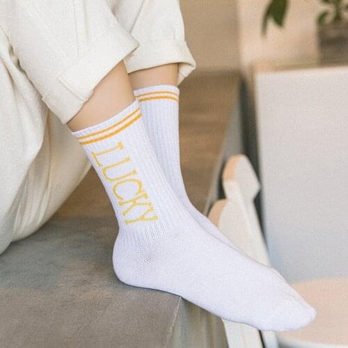 Socks Women Girl StreetWear Cotton Causal Letter Print White Socks Hight Quality Fashion Cute Kawaii long Korean Style Crew Sock