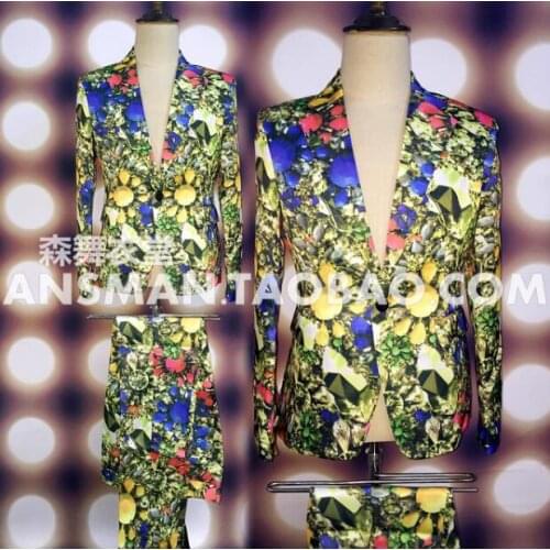 2020 Mens new slim fashion Champagne gold flash suits Men plus size singer Blaze costumes stage formal dress clothing m-2l