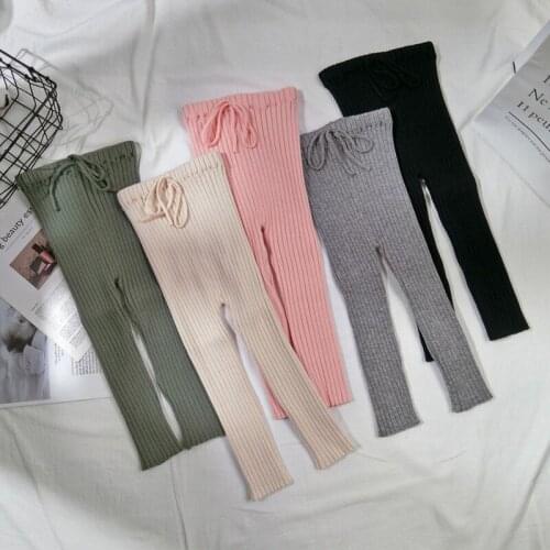 Autumn and Winter Children Knitted Leggings Pure Cotton Baby Girls Boys Skinny Elastic Pants Warm Soft Unisex Kids Trousers