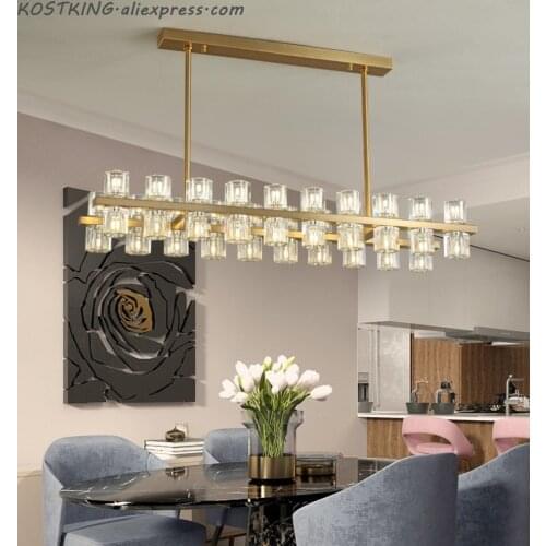 Rectangle chandelier lighting for dining room luxury kitchen island hanging lamp gold home decoration crystal light fixtures